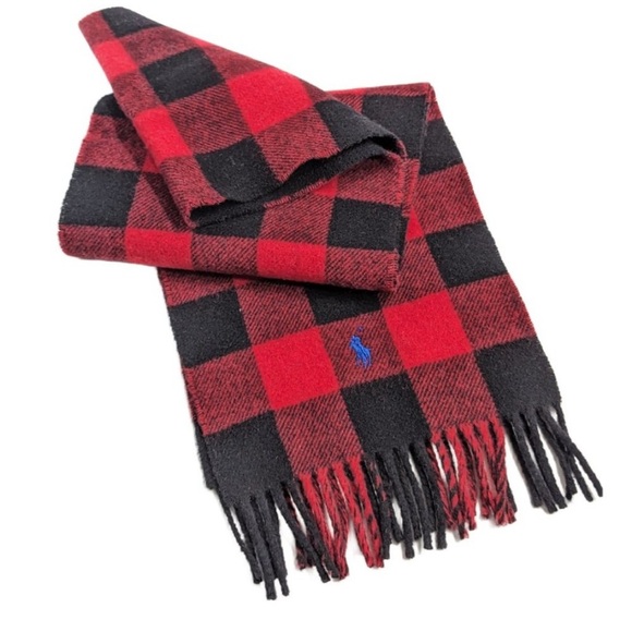 NEW Polo Ralph Lauren Scarf Buffalo Plaid Reversible Wool Blend Italy - Picture 1 of 4